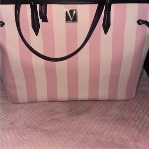 Victoria's Secret Pink and White Tote with Black Handles